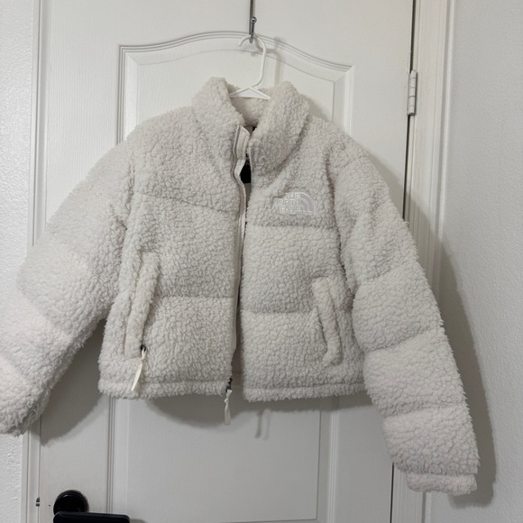 North Face White Nuptse Down Teddy Puffer Jacket Size L - Picture 2 of 10